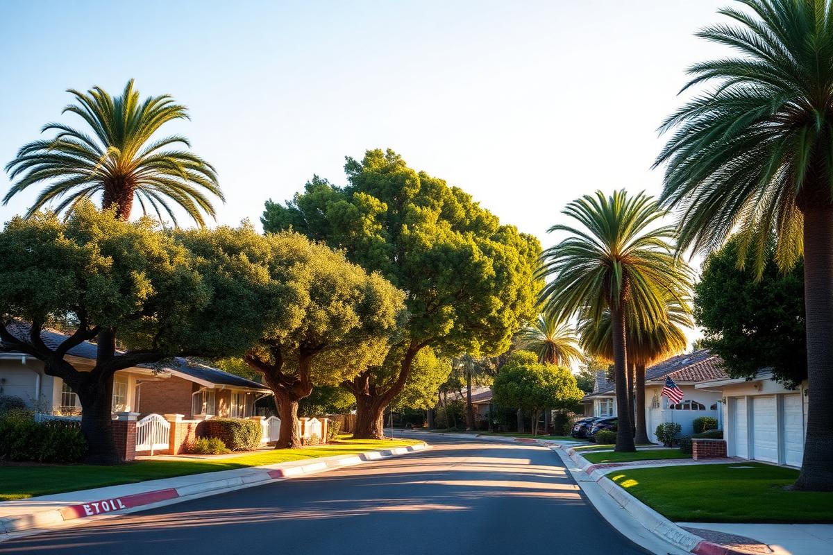 Palm-lined Eastside Costa Mesa residential street