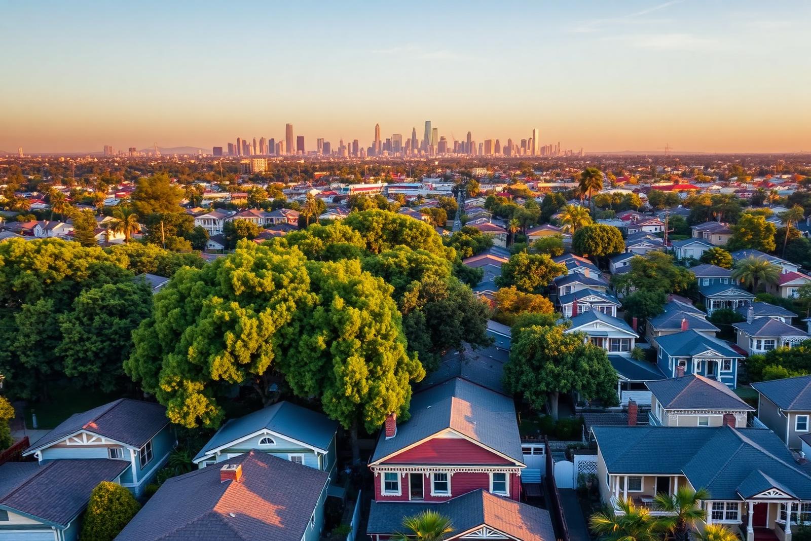 Aerial view of a Central Long Beach bungalow neighborhood