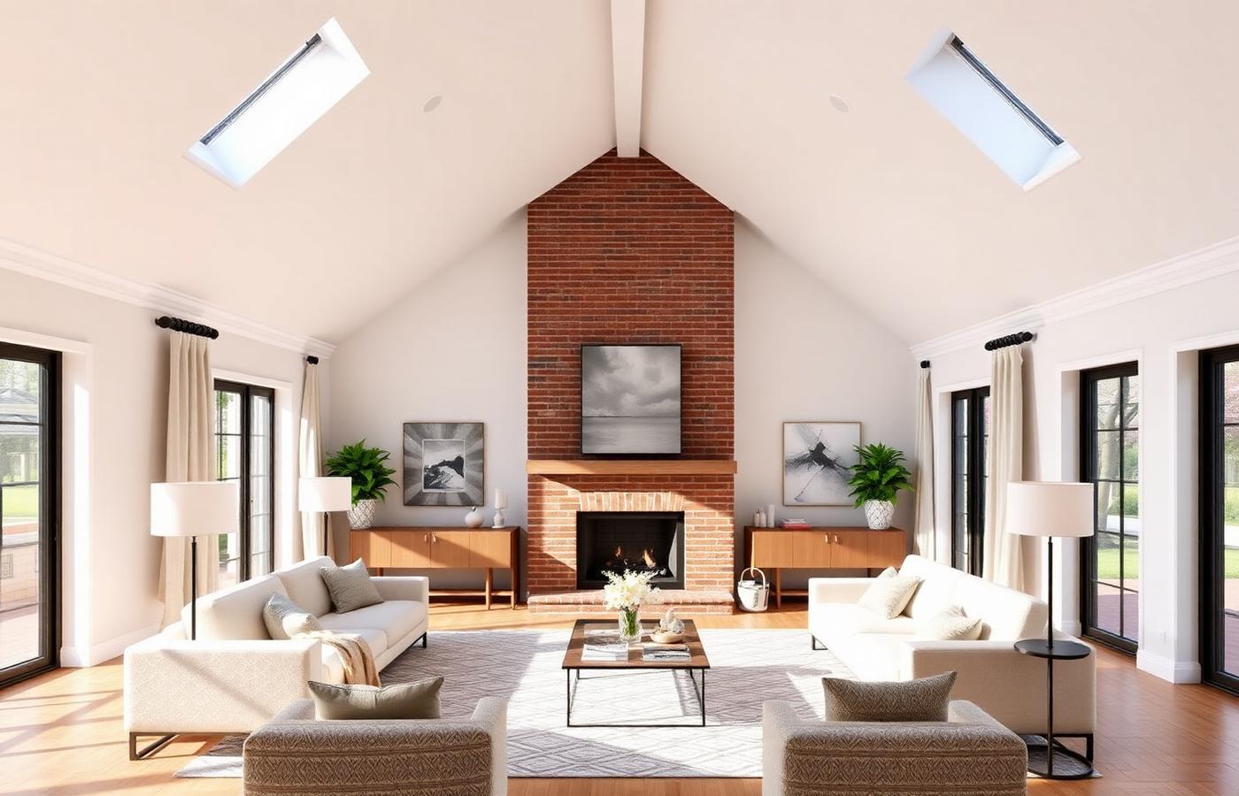 8792 Baywood Dr — formal living room with cathedral ceiling and skylights