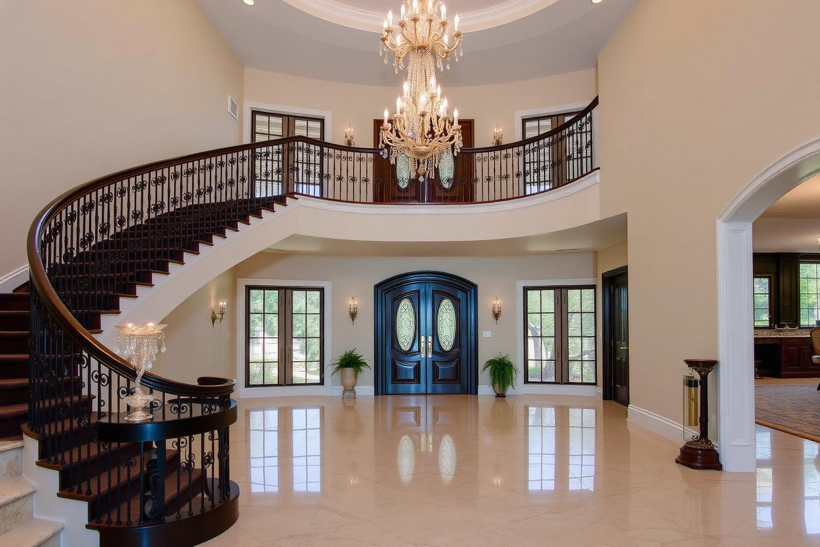 18 Swimmers Pt — two-story foyer with sweeping staircase