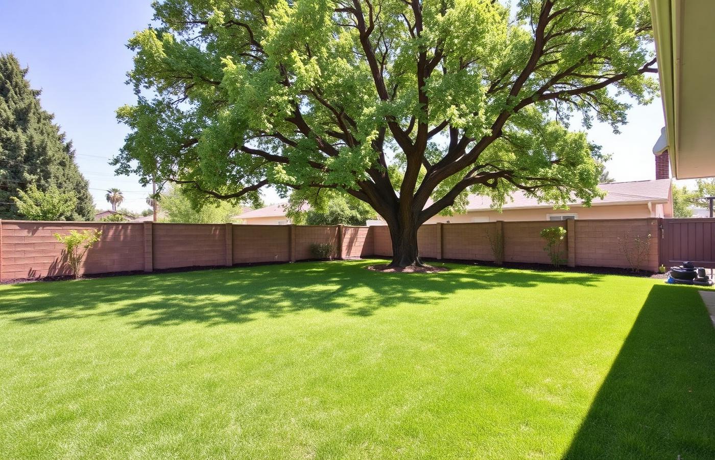 3635 Conquista — deep rear yard with mature shade tree