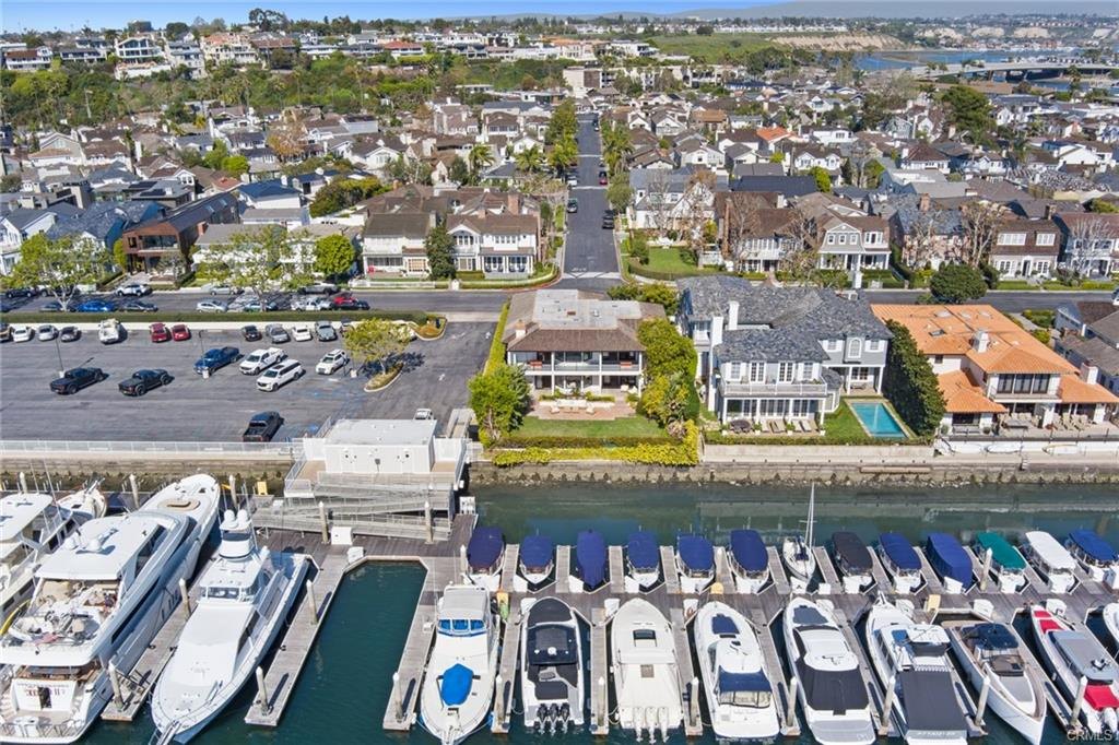 Aerial view of Newport Harbor and the Bayshores marina